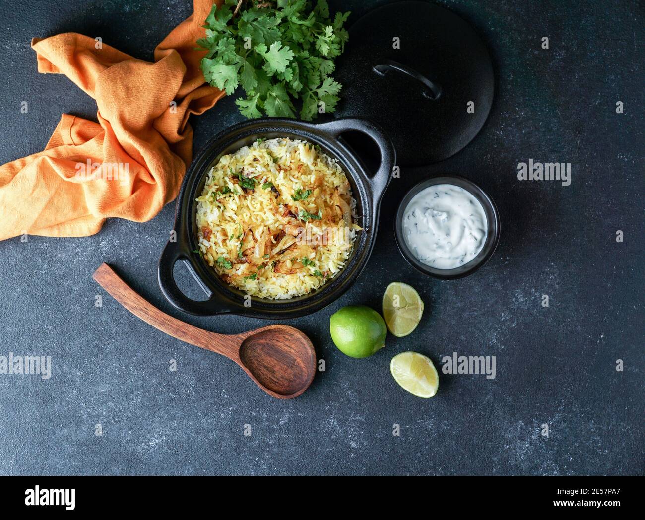 Chicken Biryani indian pilaf, with flat bread Stock Photo Alamy
