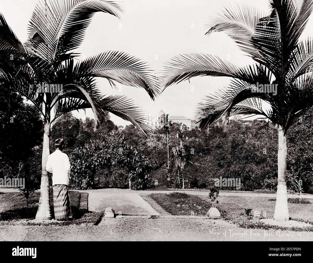 19th century vintage photograph: Tyersall from the Botanical Gardens Singapore. Istana Tyersall is a demolished historical palace that used to be located on the former Tyersall Park bound by Holland Road and Tyersall Road. Stock Photo