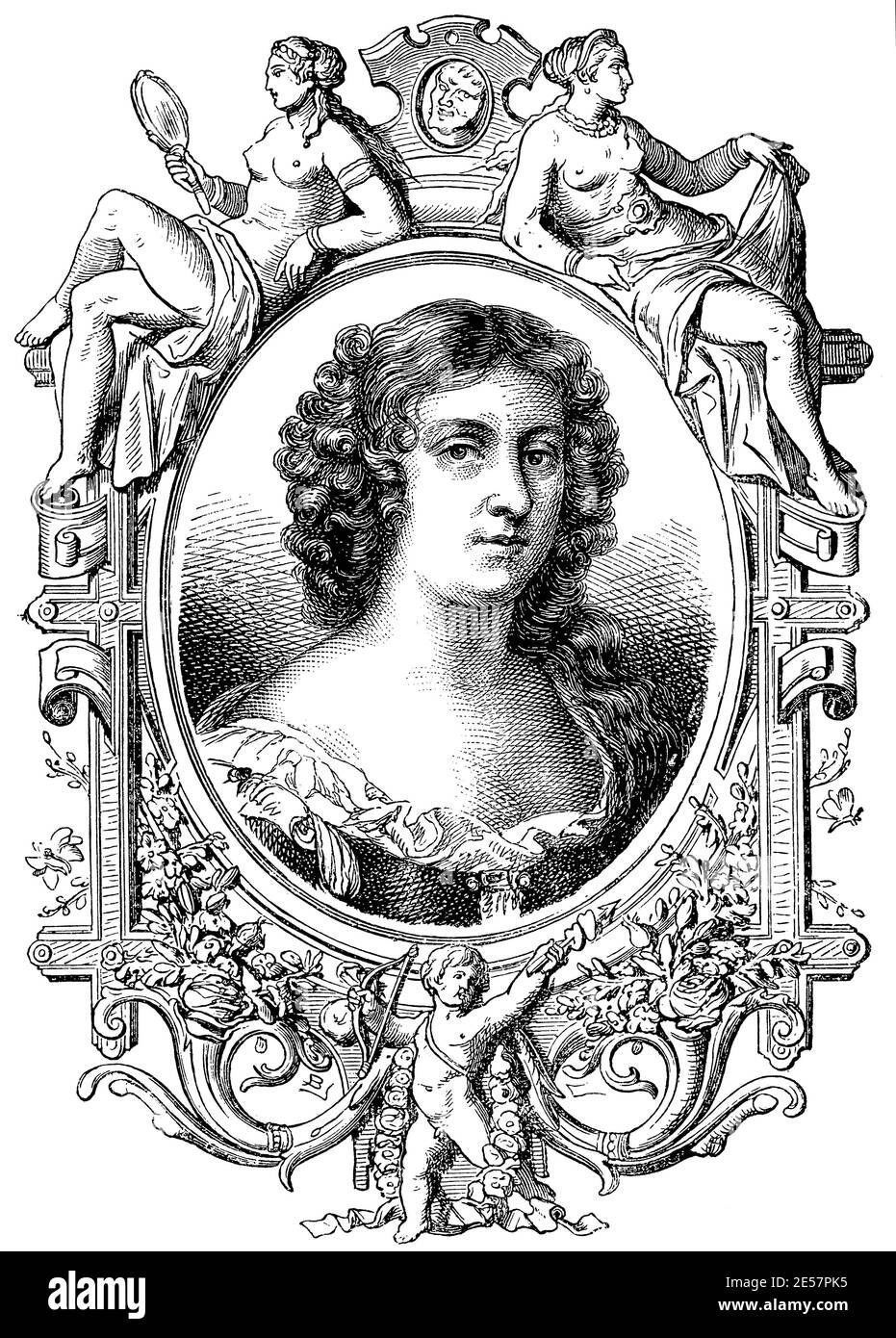 Portrait of Arabella Churchill - the mistress of King of England and Ireland as James II, and King of Scotland as James VII. Illustration of the 19th century. Germany. White background. Stock Photo