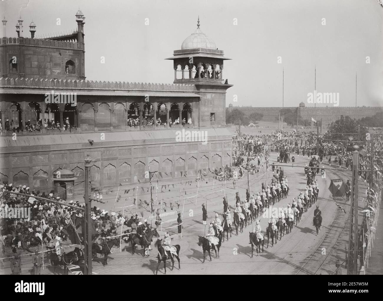 Delhi at the time of the Delhi Durbar, probably 1911, though very similar to the 1903 event. Indian cavalry. Stock Photo