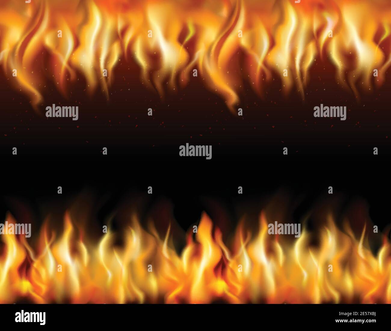 Fire tileable realistic borders set on black background isolated vector illustration Stock Vector