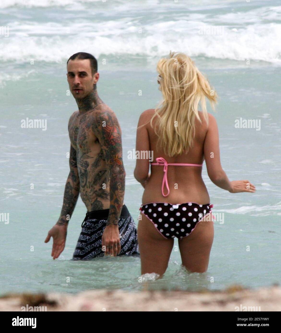 Exclusive!! Travis Barker and wife Shanna Moakler spend a second day on  Miami Beach. The couple took a dip in the ocean and fooled around in their  cabana before heading back to