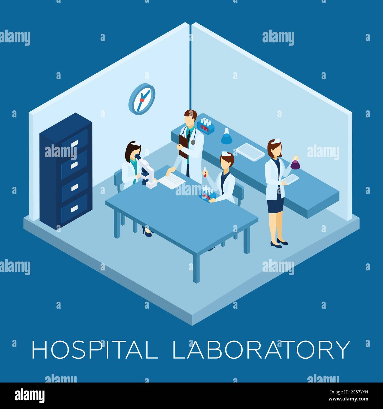 Hospital laboratory concept with isometric doctor and medical personnel ...