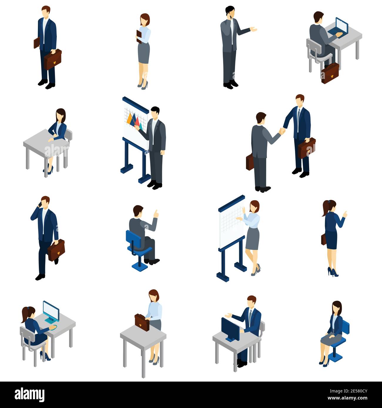Business people isometric set with males and females in office suits ...