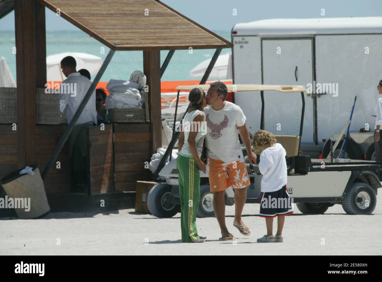 Barbara Becker and sons Noah & Elias enjoy a day with friends playing football on Miami Beach, FL 3/31/07   [[mab]] Stock Photo