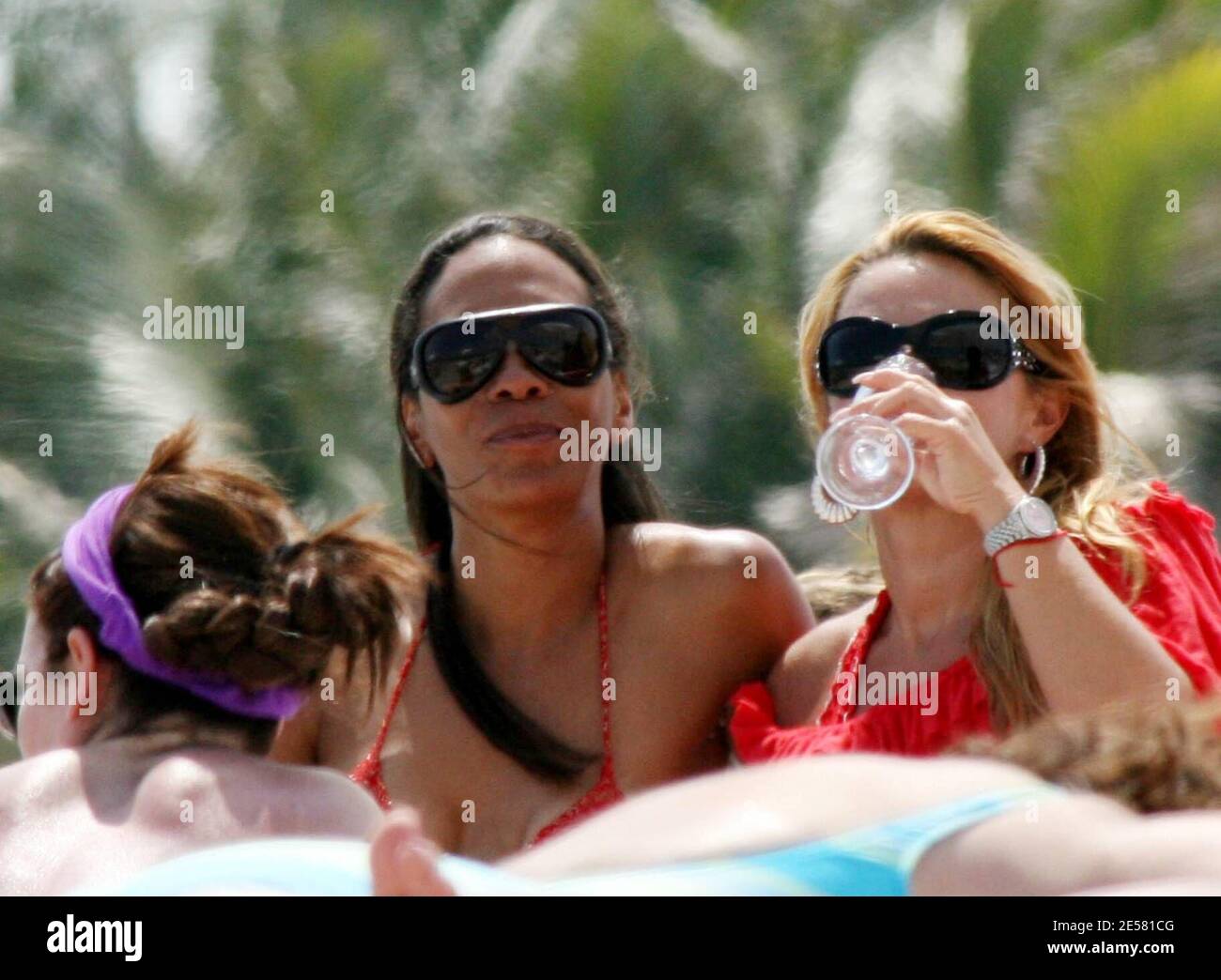 Exclusive!! Barbara Becker and sons spend a day on Miami Beach with friends. She drank champagne and had lunch while sons Noah and Elias played soccer with their father Boris Becker and girlfriend Sharlely Kerssenberg at the adjacent hotel, 04/09/07.   [[tag mab]] Stock Photo