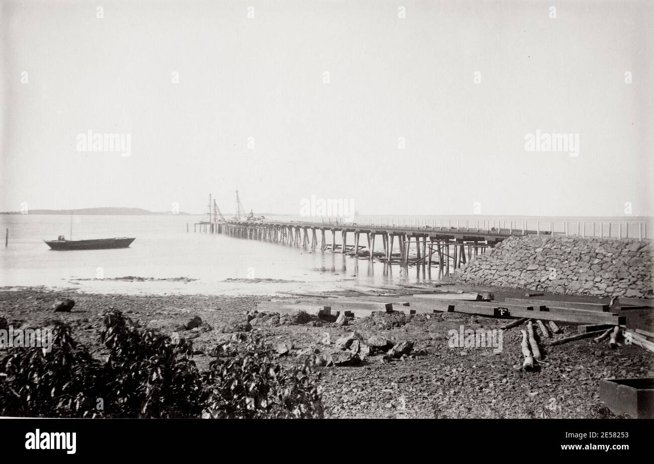 19th century vintage photograph: pier at Gladstone, Queensland, Australia. Stock Photo