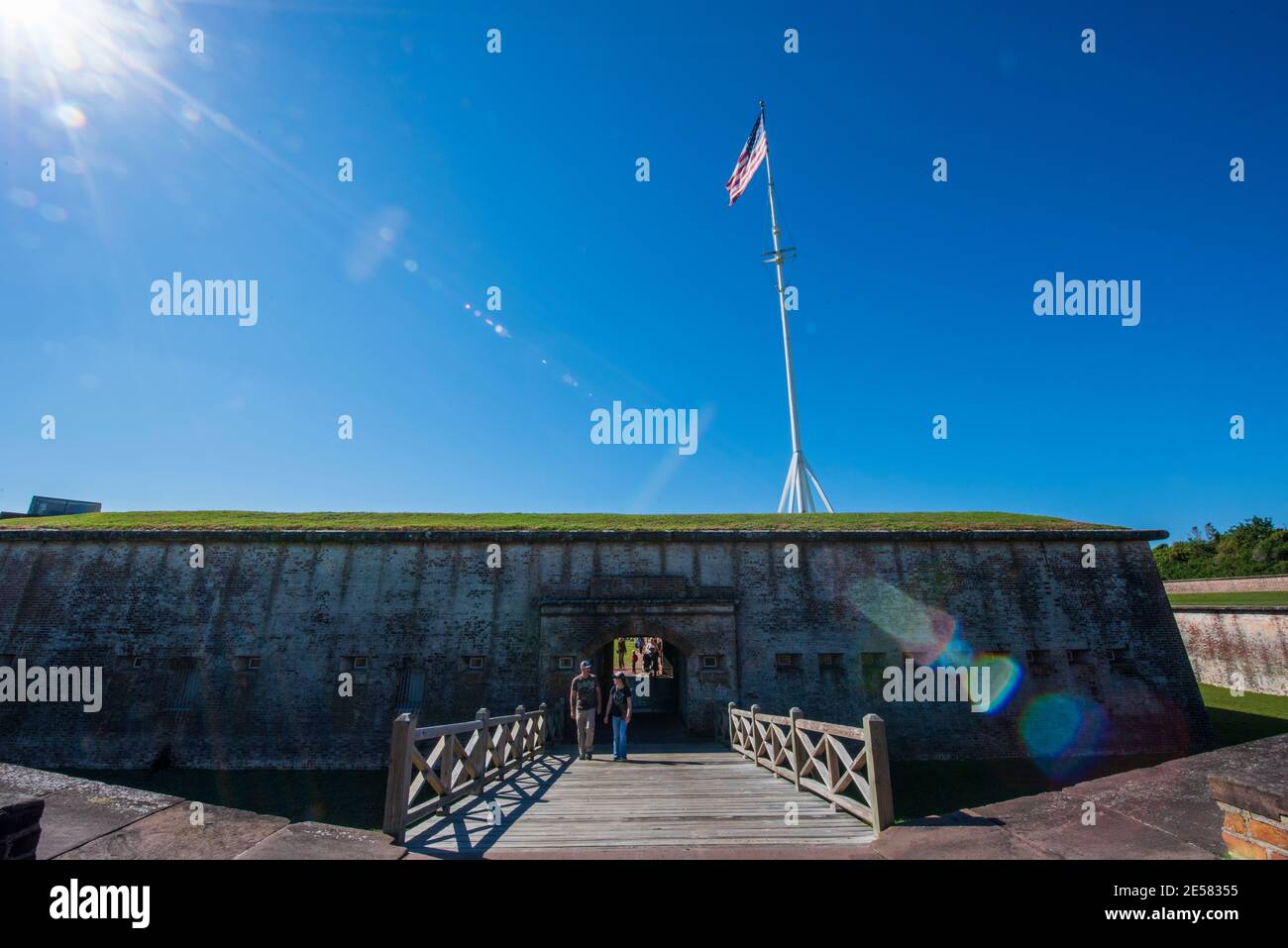 View of the sally port, the primary entrance to the citadel at Fort Macon State Park in Atlantic Beach, NC. Fort Macon was constructed after the War o Stock Photo