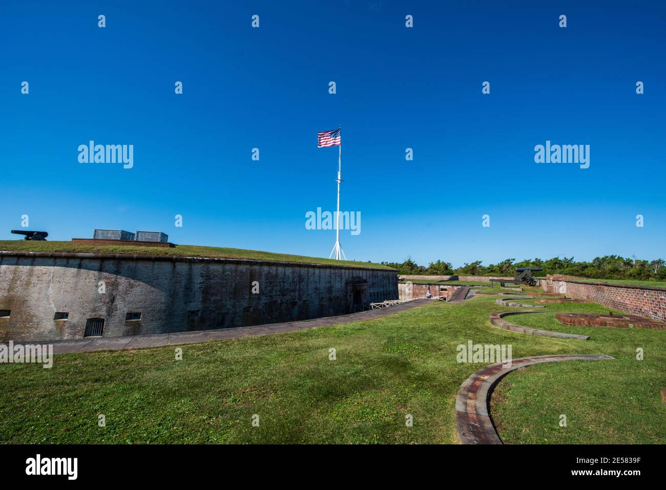 Surrounding Fort Macon's citadel is the sunken area known as the ditch, which was formerly deeper and could be turned into a moat by flooding it with Stock Photo