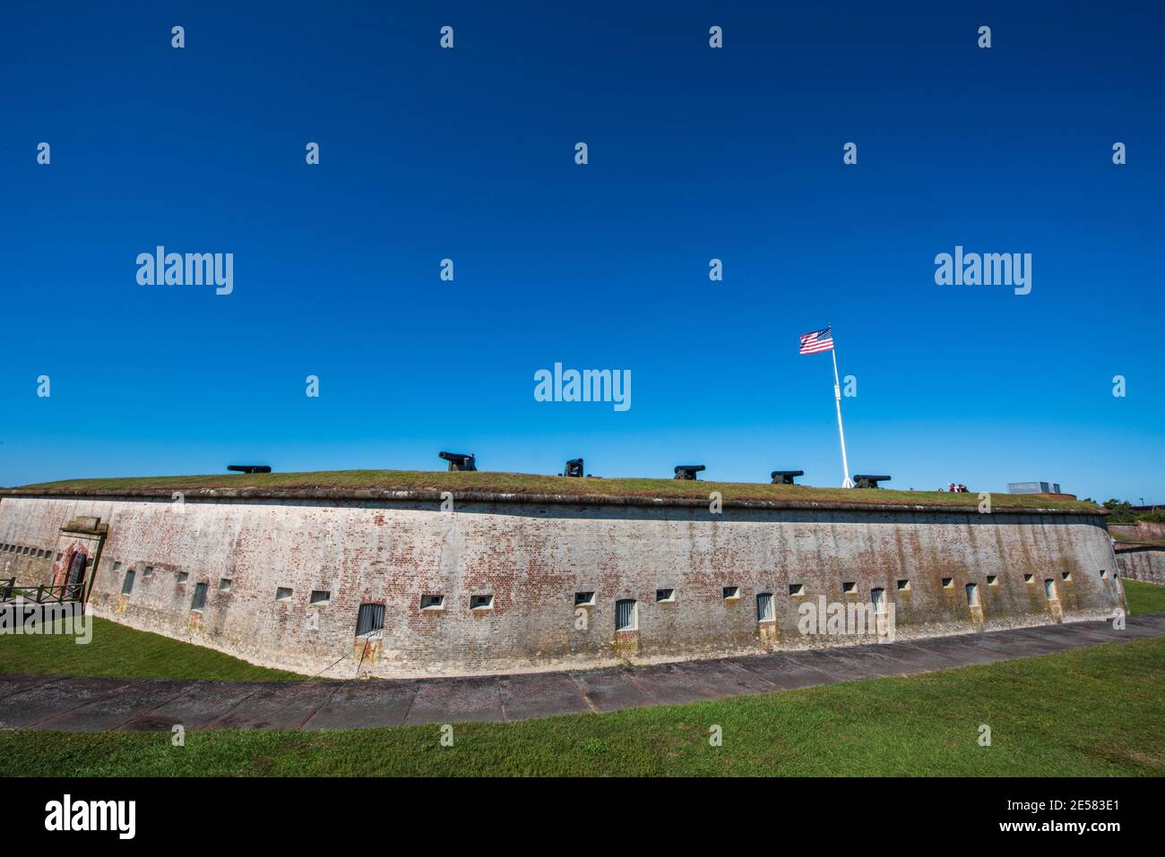 Surrounding Fort Macon's citadel is the sunken area known as the ditch, which was formerly deeper and could be turned into a moat by flooding it with Stock Photo