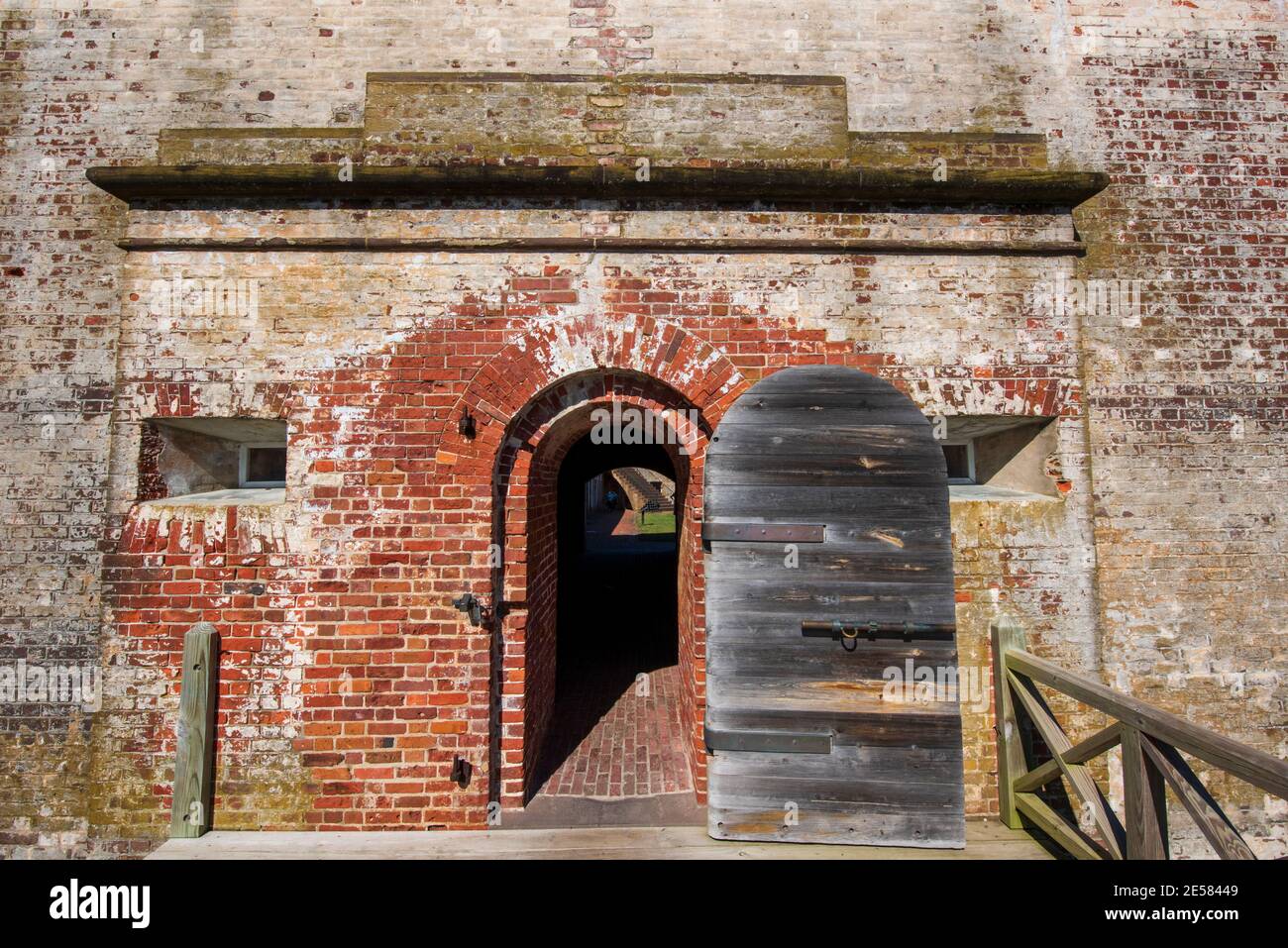Doorway at Fort Macon State Park in Atlantic Beach, NC. Fort Macon was constructed after the War of 1812 to defend Beaufort Harbor. The Battle of Fort Stock Photo