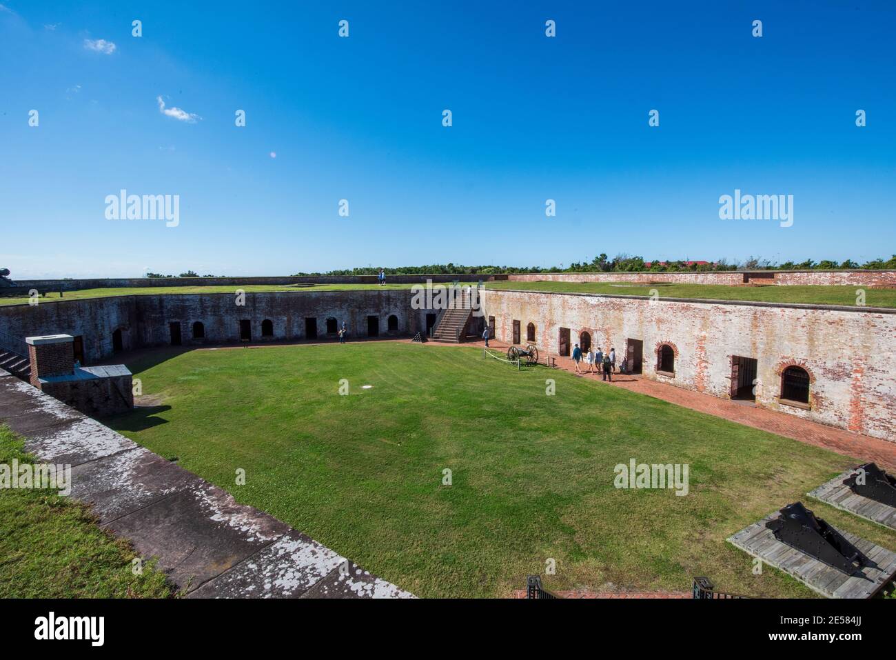 Elevated view of the parade ground at Fort Macon State Park in Atlantic Beach, NC. Fort Macon was constructed after the War of 1812 to defend Beaufort Stock Photo