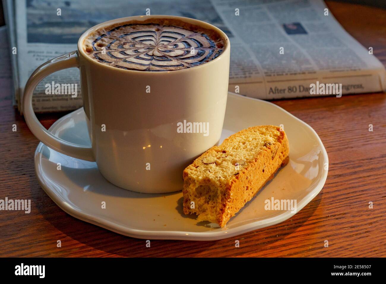 Latte and Biscotti:  Good Morning! Stock Photo