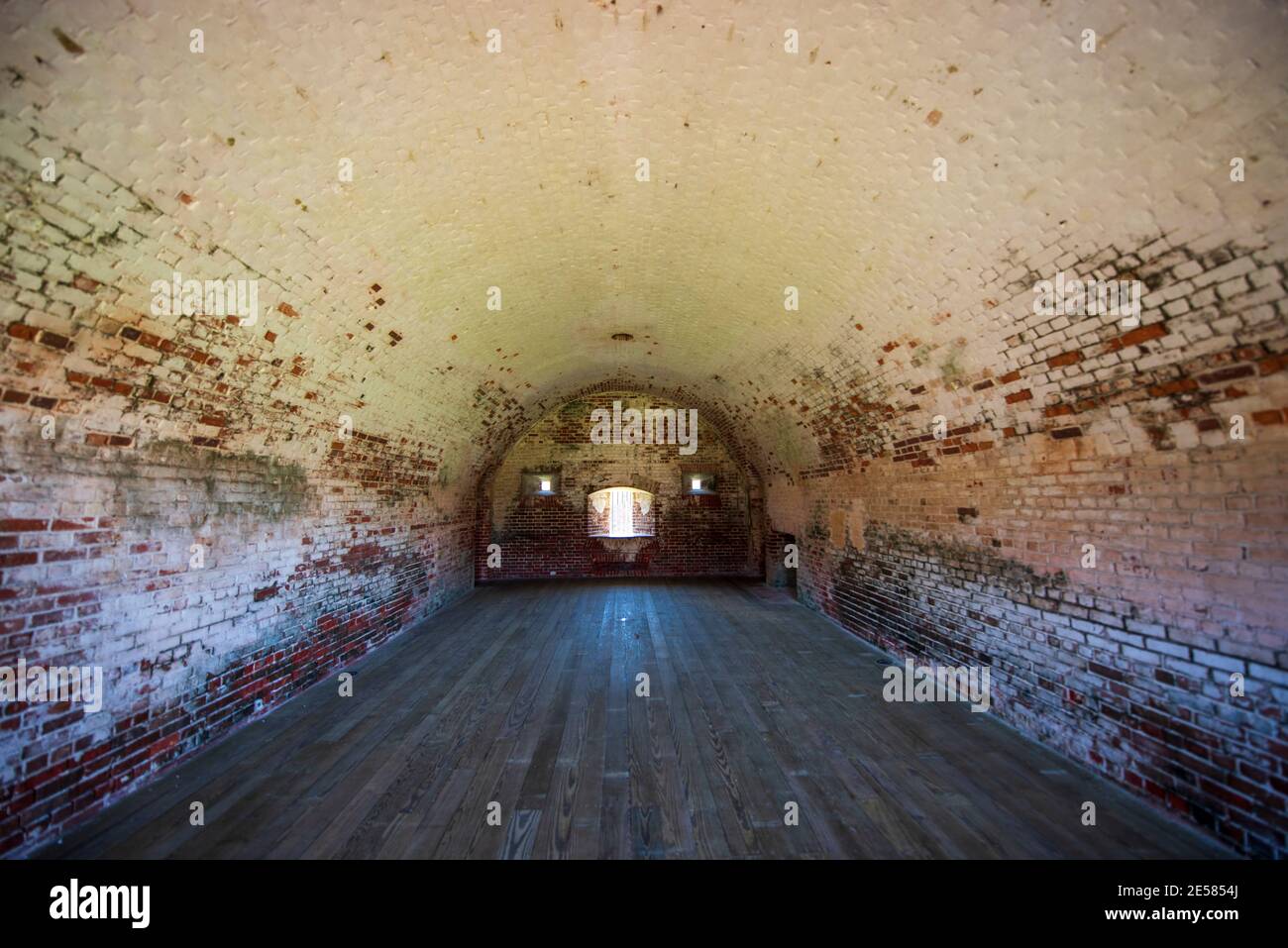 Interior view of casement at Fort Macon State Park in Atlantic Beach, NC. Fort Macon was constructed after the War of 1812 to defend Beaufort Harbor. Stock Photo