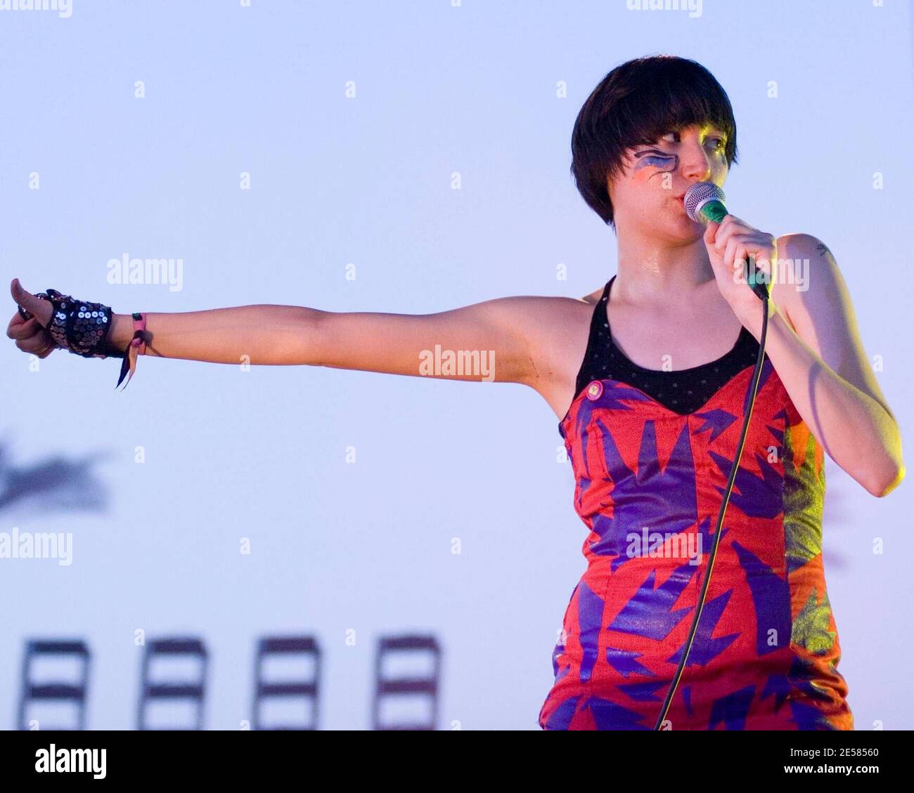 The Yeah Yeah Yeahs performs at the Cochella music festival in 2006.    [[laj]] Stock Photo