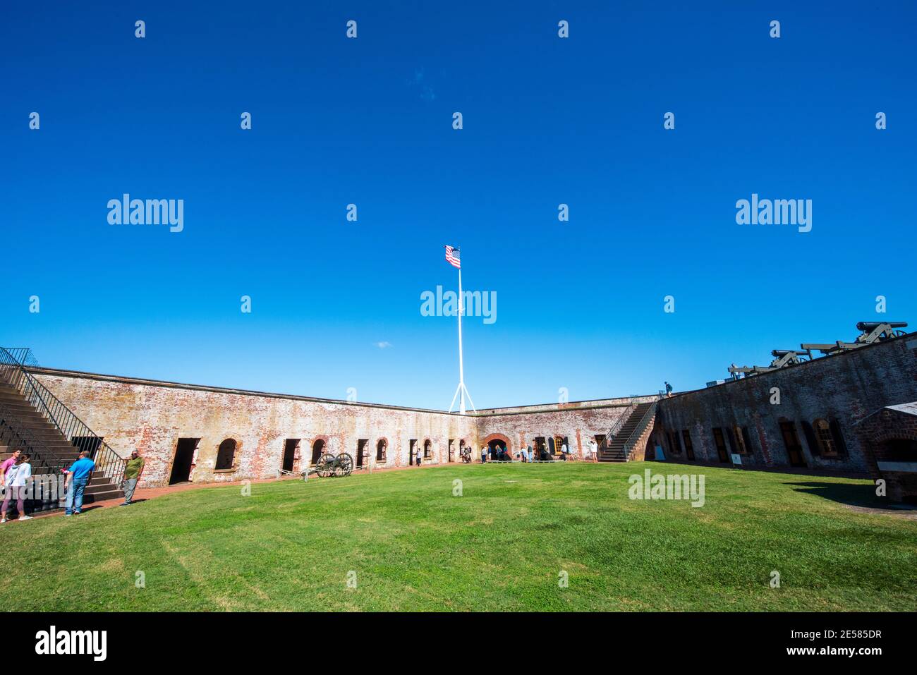 View of the parade ground at Fort Macon State Park in Atlantic Beach, NC. Fort Macon was constructed after the War of 1812 to defend Beaufort Harbor. Stock Photo
