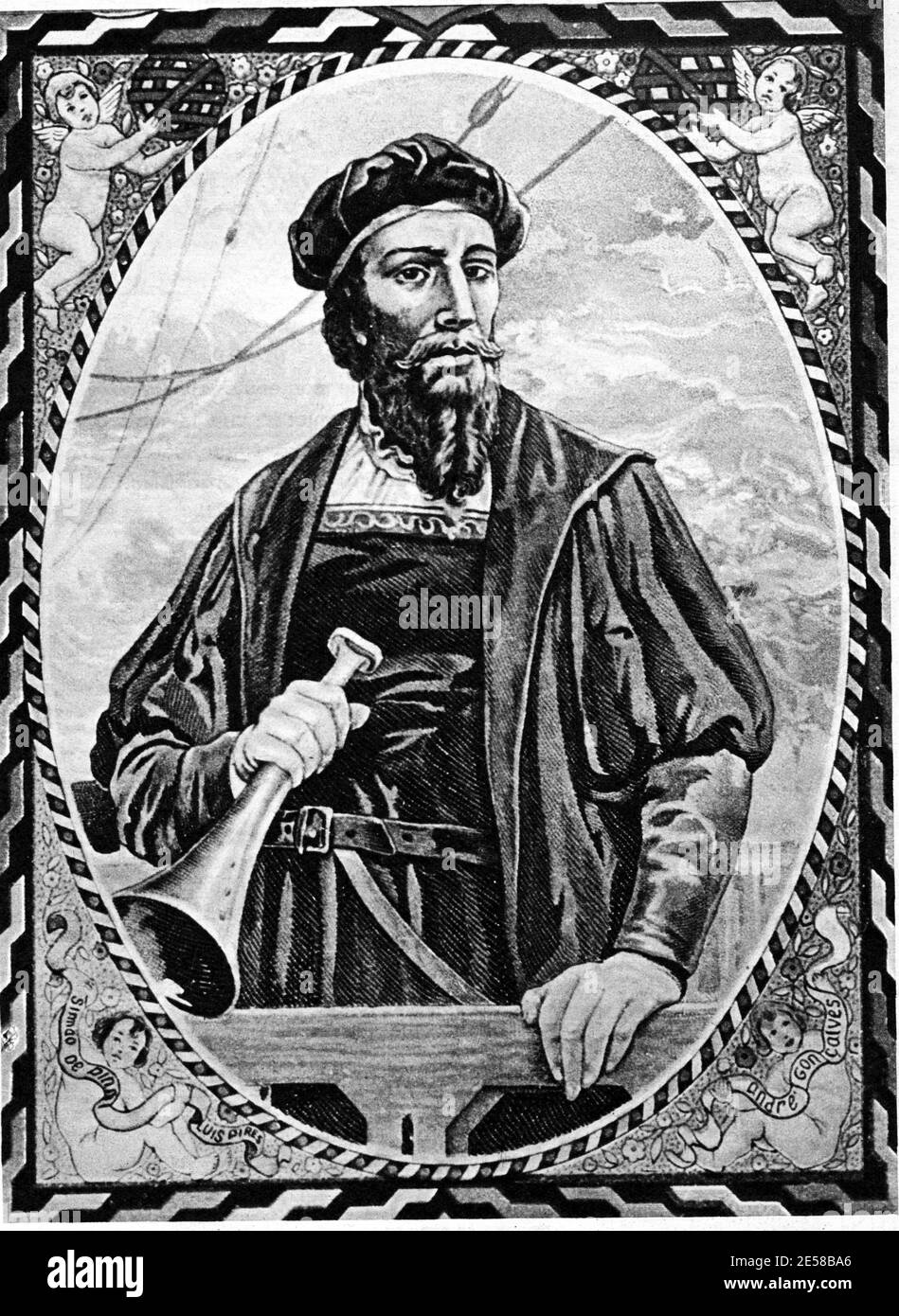 The portuguese discover of Brazil in 1500 , Pedro Alvares Cabràl ( 1467  ca. - 1520 ) , popular image from XIX century - CABRAL - NAVIGATORE - ESPLORER - ESPLORATORE - navigator  ----  Archivio GBB Stock Photo