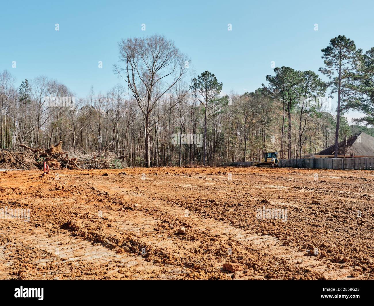 Building lot preparation and construction for new homes in Pike Road Alabama, USA. Stock Photo