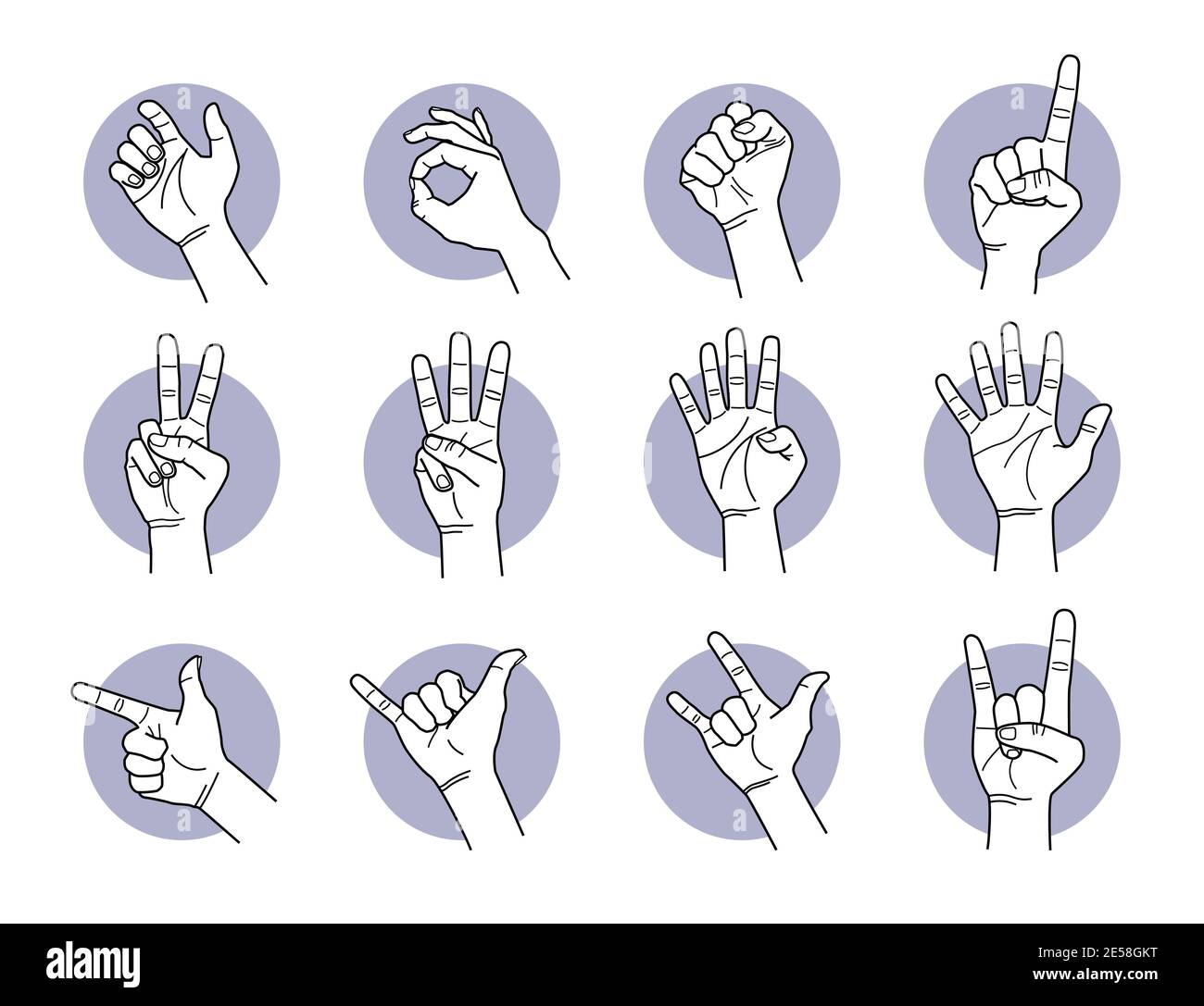 Hand And Finger Gestures Vector Illustrations Of Different Hand Signals And Poses Stock Vector 3920