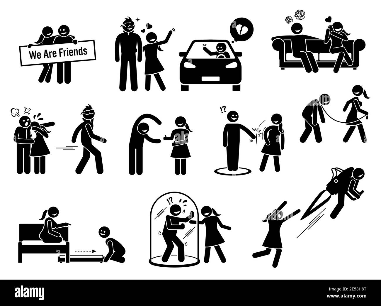 Friendzone or friend zone concept illustrations in stick figures icons