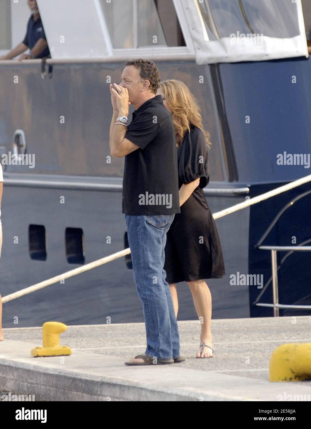 Actor Tom Hanks and wife Rita Wilson join Greek television tycoon Mr.  Kontominas on his yacht whilst taking a break from filming "Mama Mia" with  Pierce Brosnan. Skiathos Island, Greece. 9/5/07. [[aav]]