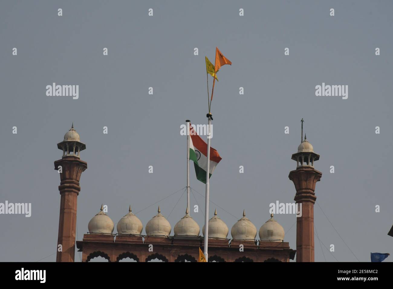 New Delhi, India. 26th Jan, 2021. Farmers after install their flag at