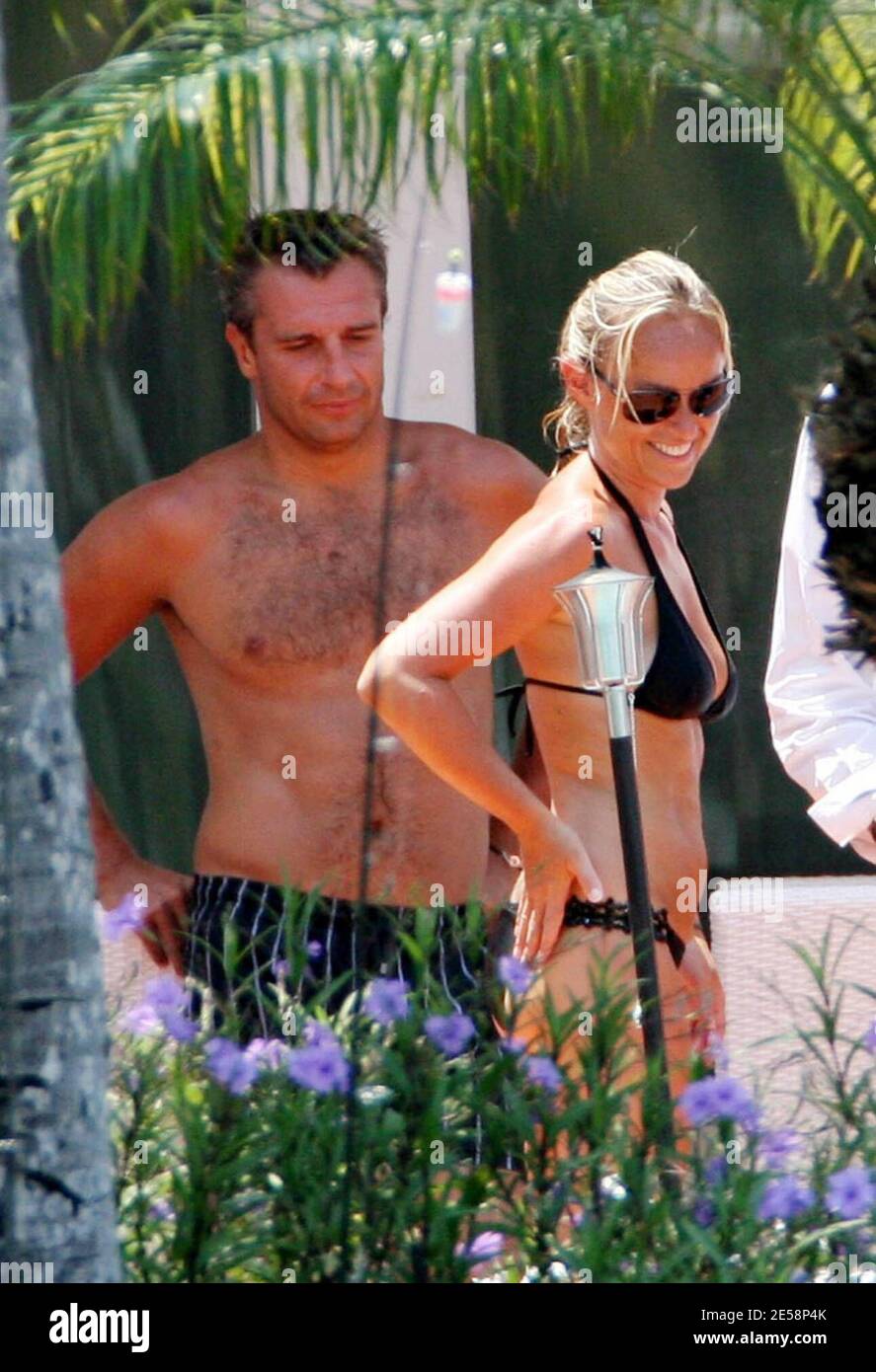 Exclusive!! Cecile de Menibus and Yann Delaigue spend day 2 of their  vacation taking a jetski ride followed by an afternoon with friends by the  pool and then a boat ride, Miami