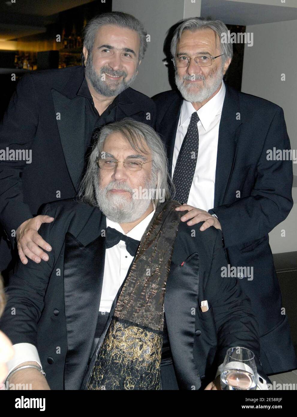 British Actor Nick Ashdon, director, Ioannis Smaragdis, composer Vangelis  Papathanassiou and actor Lakis Lazopoulos attend the premiere of "El  Greco," the new Greek film about the freedom fighter and artist, Domenicos  Theotokopoulos,