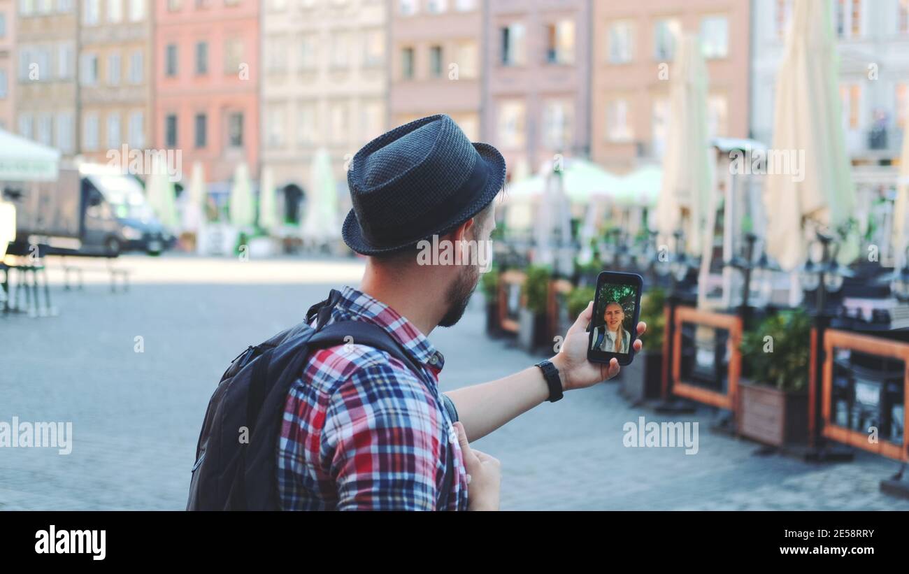Medium back view happy tourist hi-res stock photography and images - Alamy