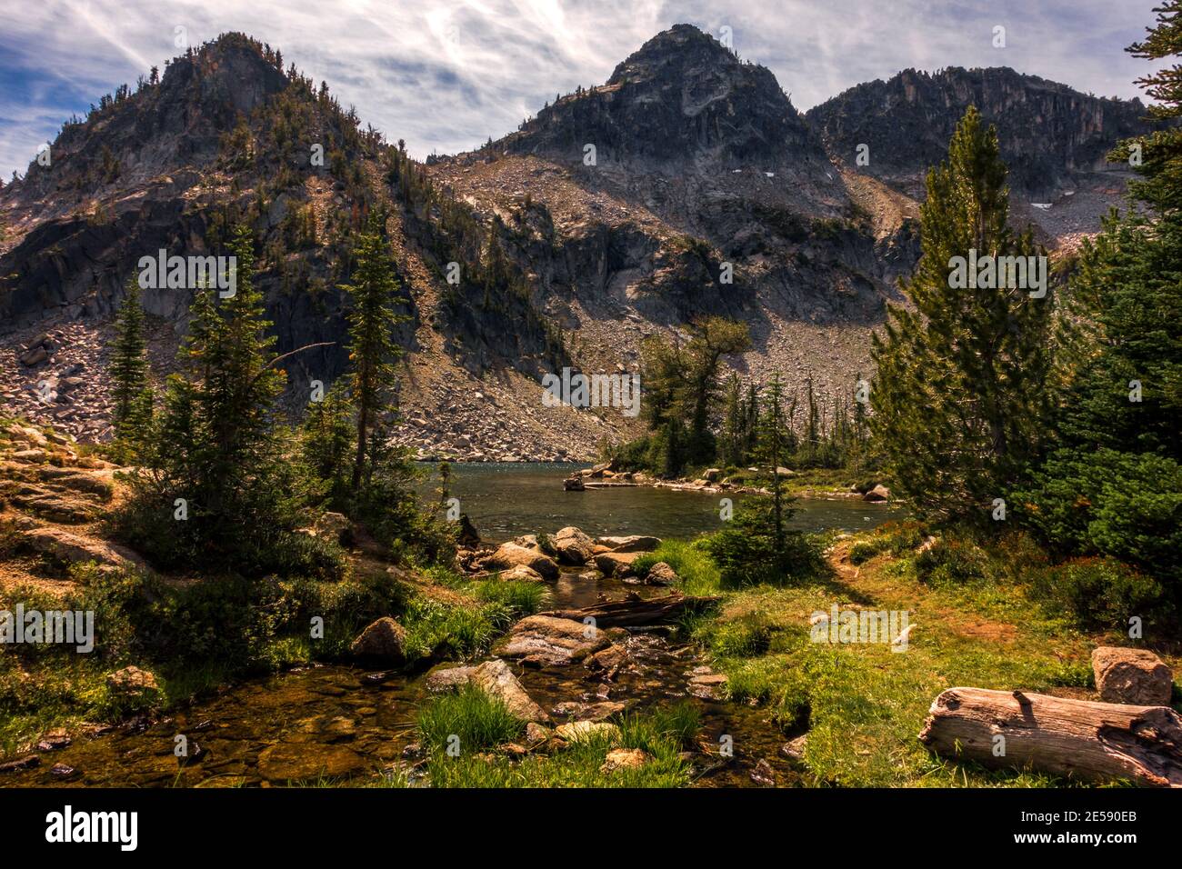 Mountain peaks line the west side of Maxwell Lake in Oregon's Eagle Cap