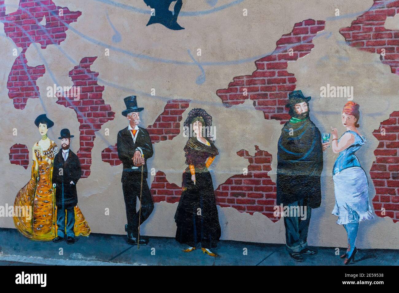 The Piano Room Mural, Leroux Street Parking Lot in Old Town Flagstaff, Arizona, USA Stock Photo