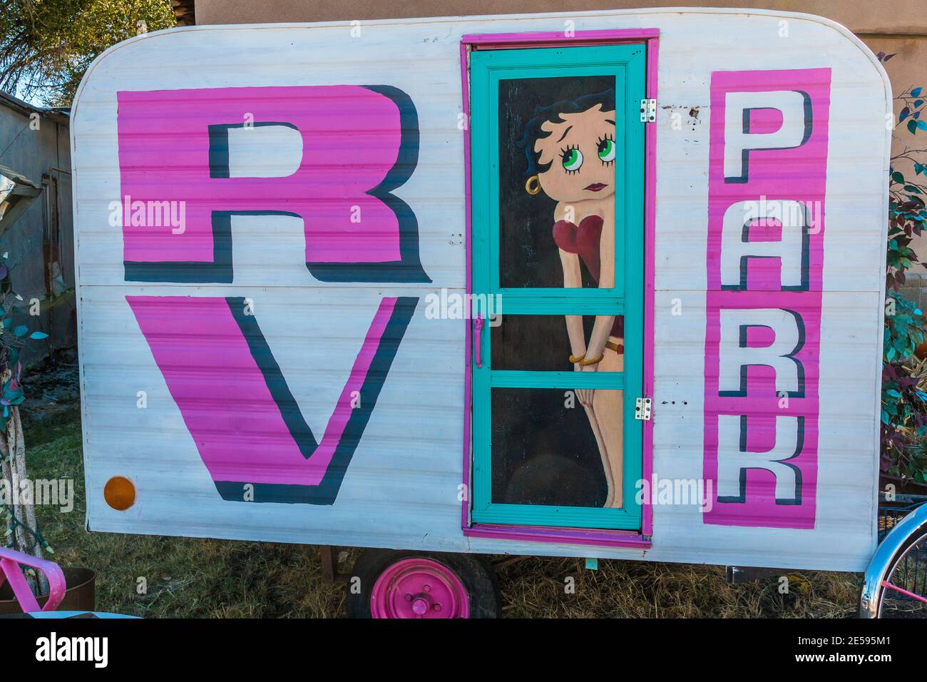 Retro RV Park Sign On Historic Route 66, Tucumcari, New Mexico, USA Stock Photo