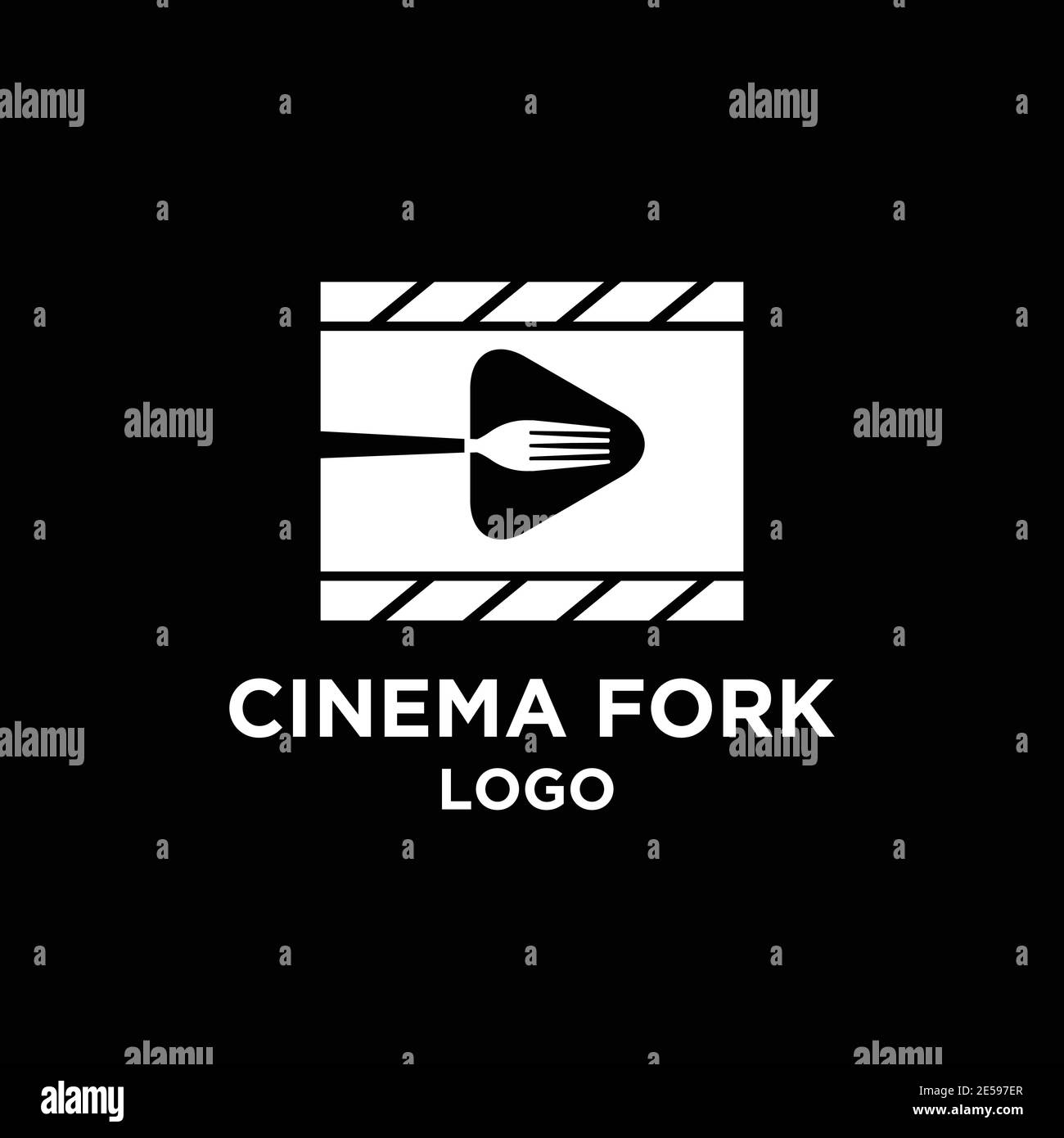 food restaurant fork cinema negative space logo design vector Stock Vector