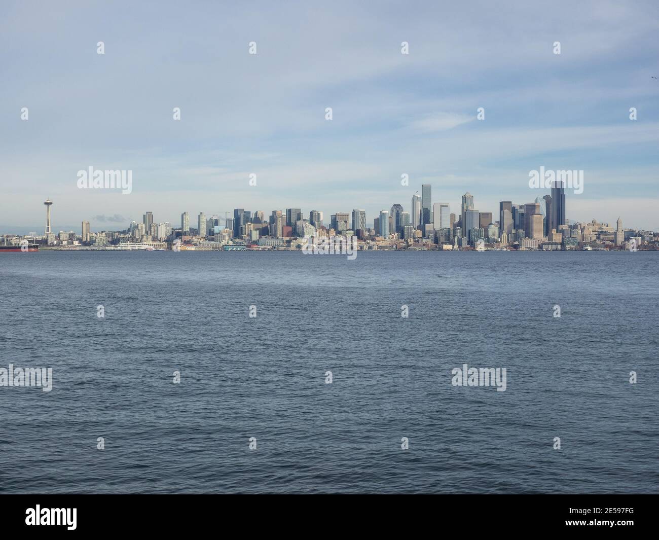 Seattle's waterfront viewed across Puget Sound from Alki Beach Park