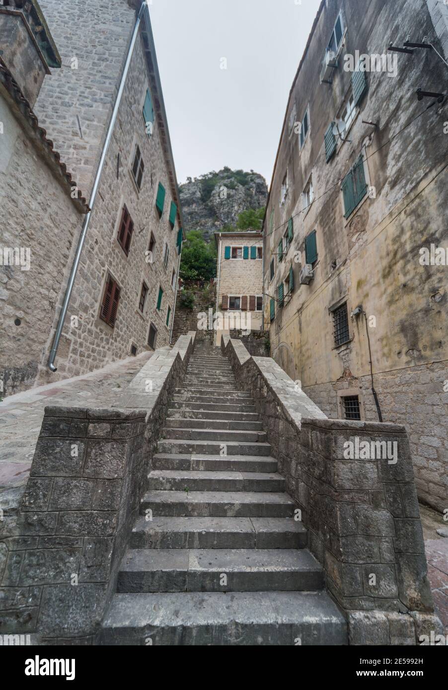 Steep stairs on a narrow street in the old town area of Kotor Stock Photo  by ©Mentor56 328624602