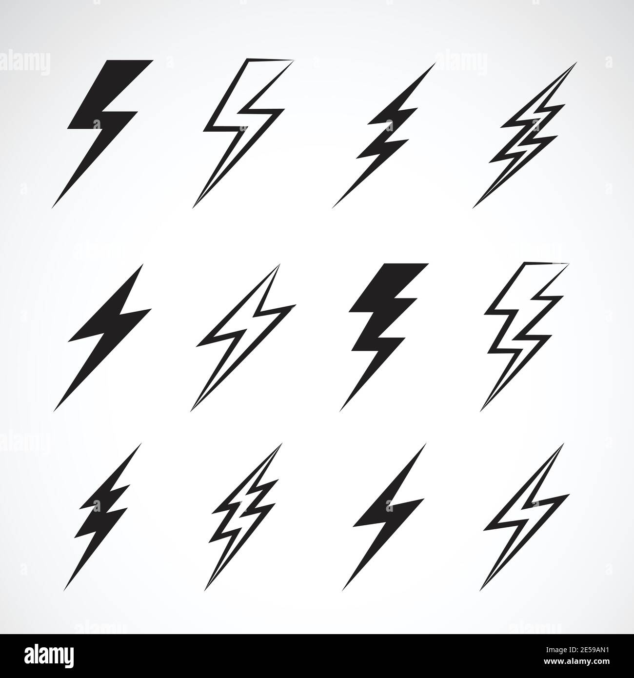 Vector of thunder lightning flat icons set on white background. Easy
