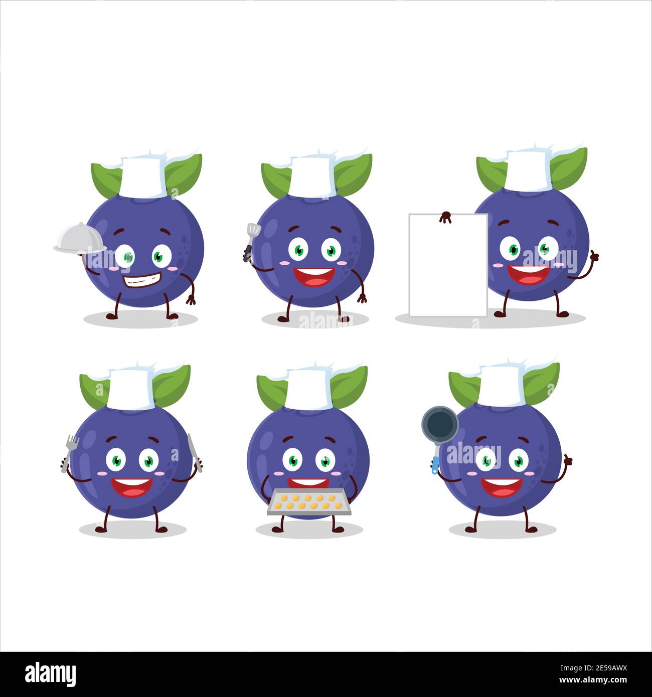 Cartoon character of new blueberry with various chef emoticons. Vector ...