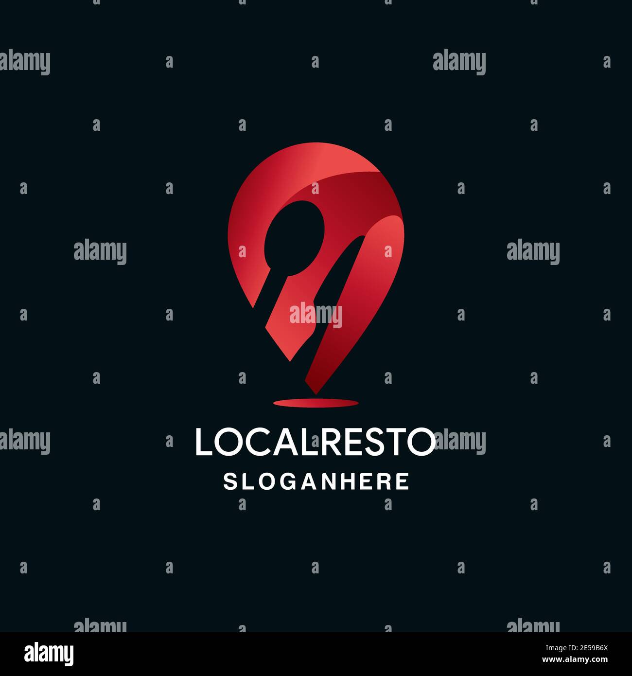 Map with negative space spoon and knife logo design Stock Vector