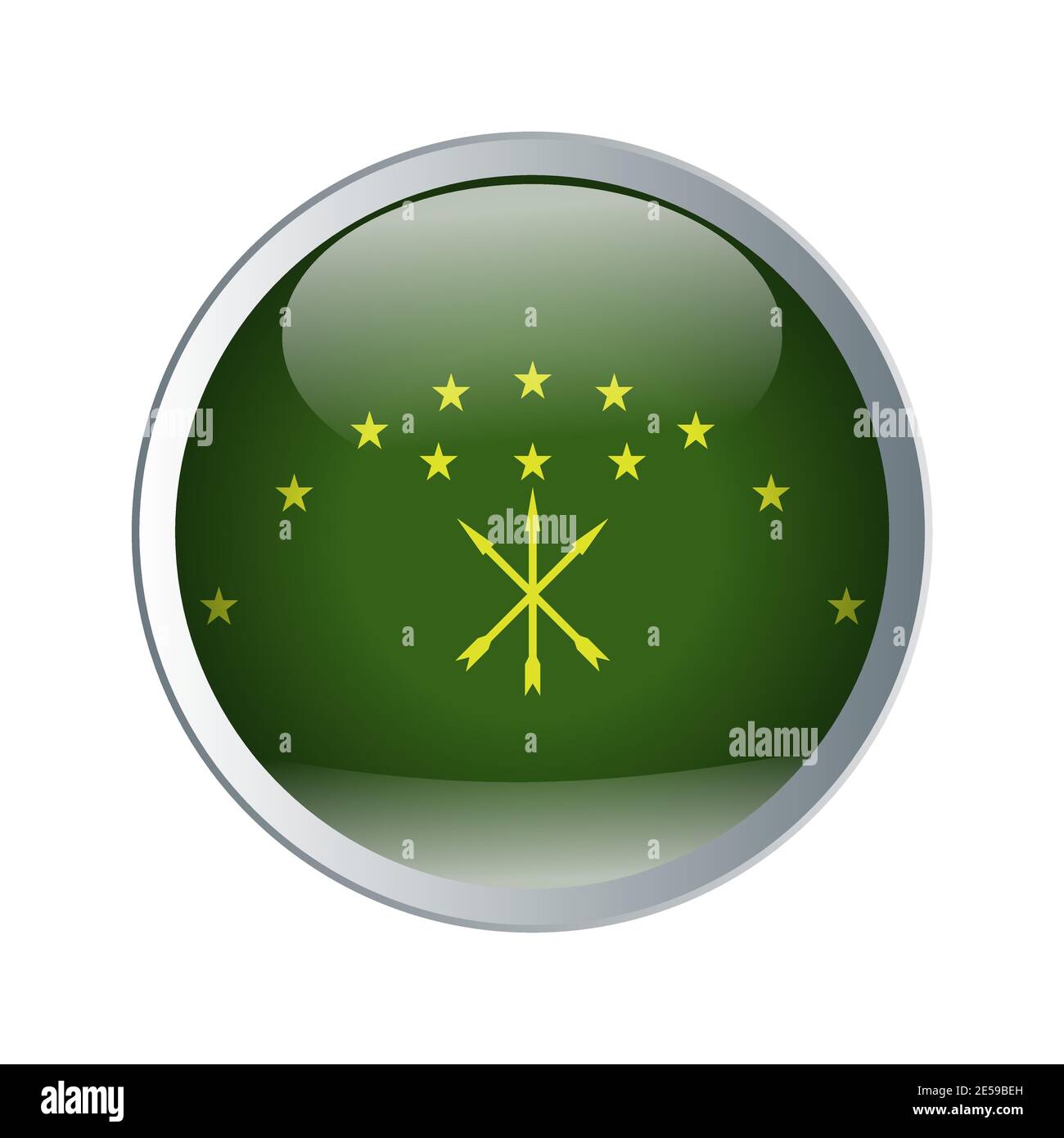 Shiny and emboss Button with flag of Adigea. High detailed circle flag. Vector illustration. Stock Vector