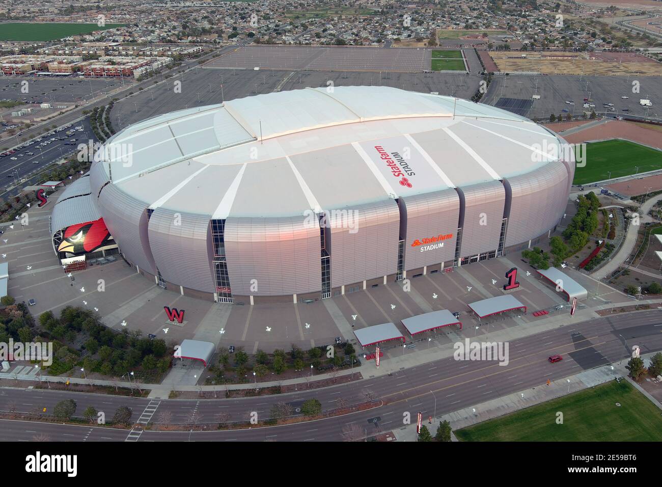 An aerial view of the Gila River Arena, Tuesday, Jan. 26, 2021, in  Glendale, Ariz. The arena, opened in 2003, is the home of the Arizona  Coyotes of th Stock Photo - Alamy