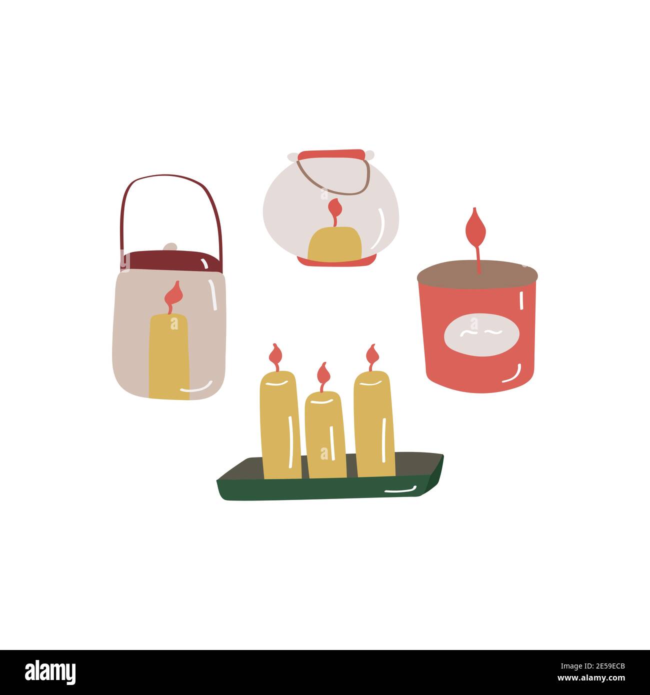 Cute candle icon set. Flat colored doodle illustration Stock Vector