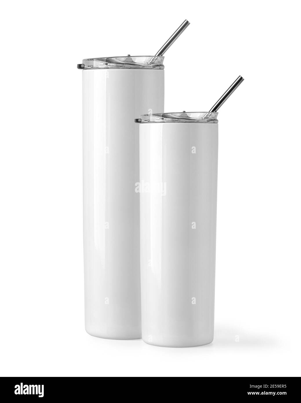 Blank  Stainless Steel Tumblers with Lid  for branding mock up. Isolated on white Stock Photo