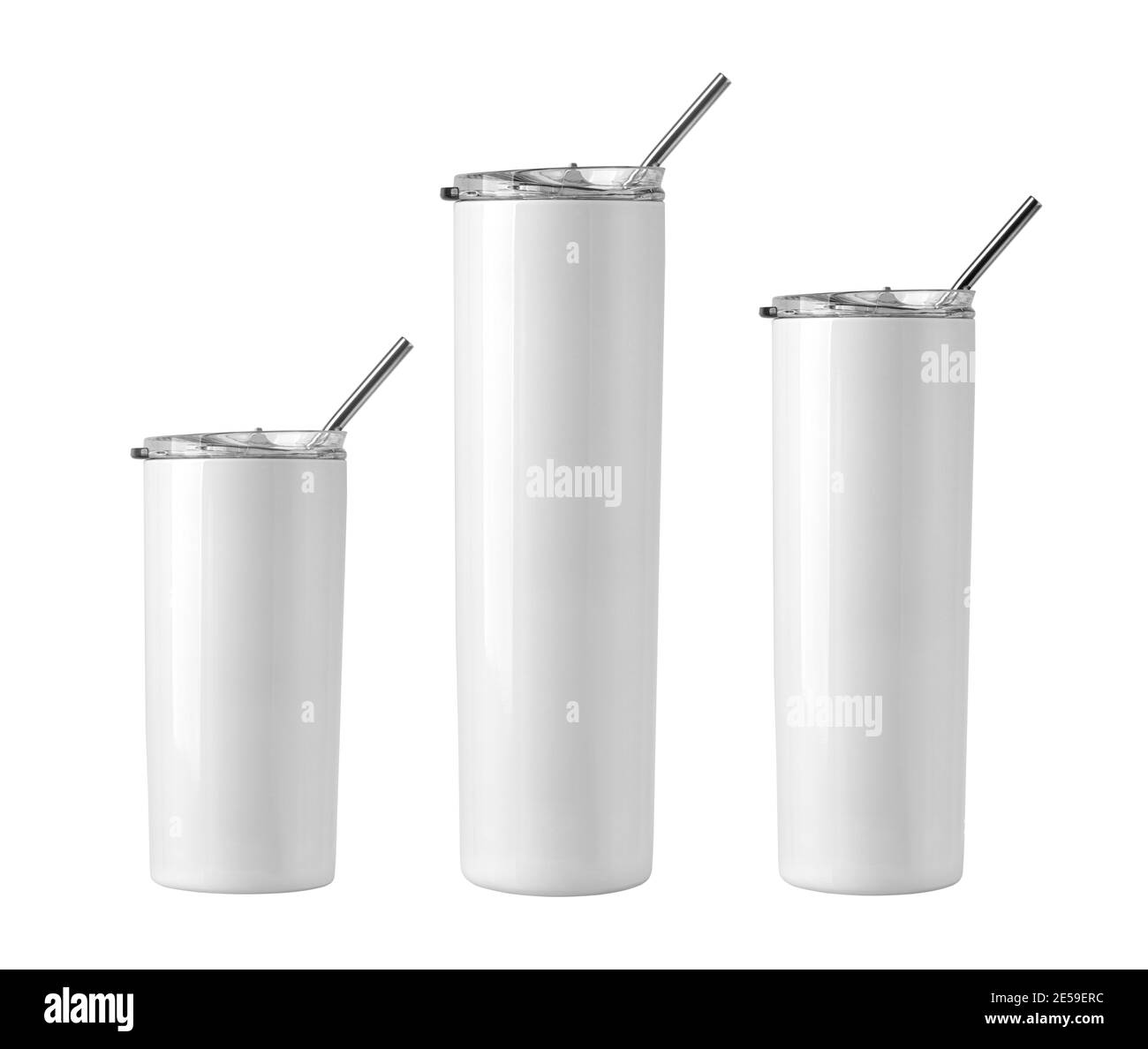 Blank  Stainless Steel Tumblers with Lid  for branding mock up. Isolated on white Stock Photo