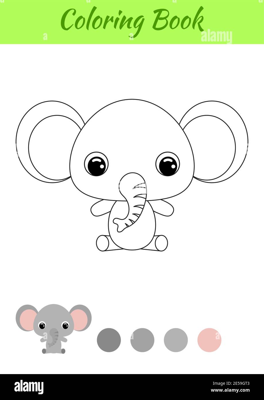 Coloring book little baby elephant sitting. Coloring page for kids