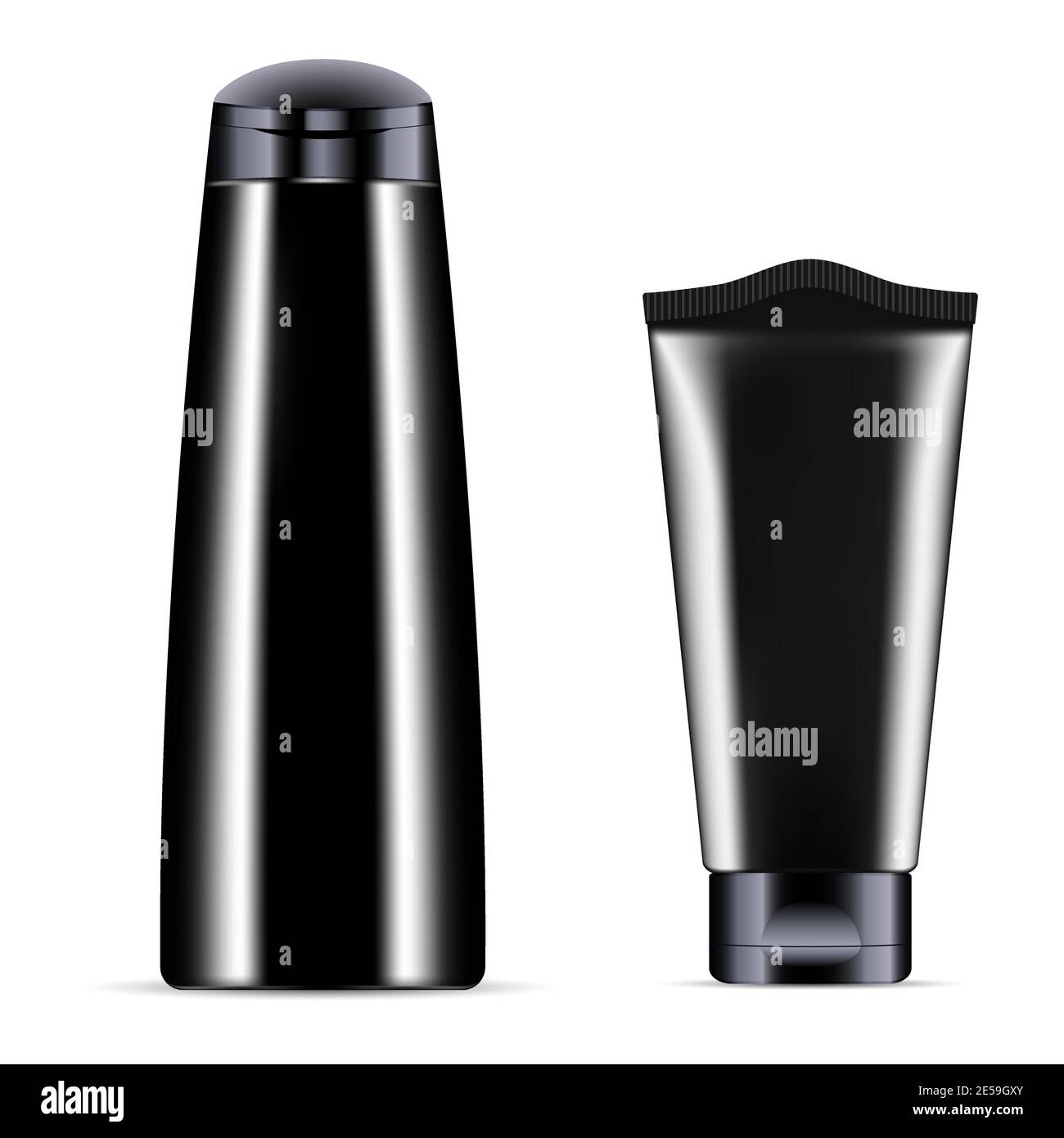 Download Black Plastic Bottle And Tube Mockup Cosmetic Package Design For Body Lotion Face Care Cream Shampoo Bottle Template Without Label Isolated On Whit Stock Vector Image Art Alamy