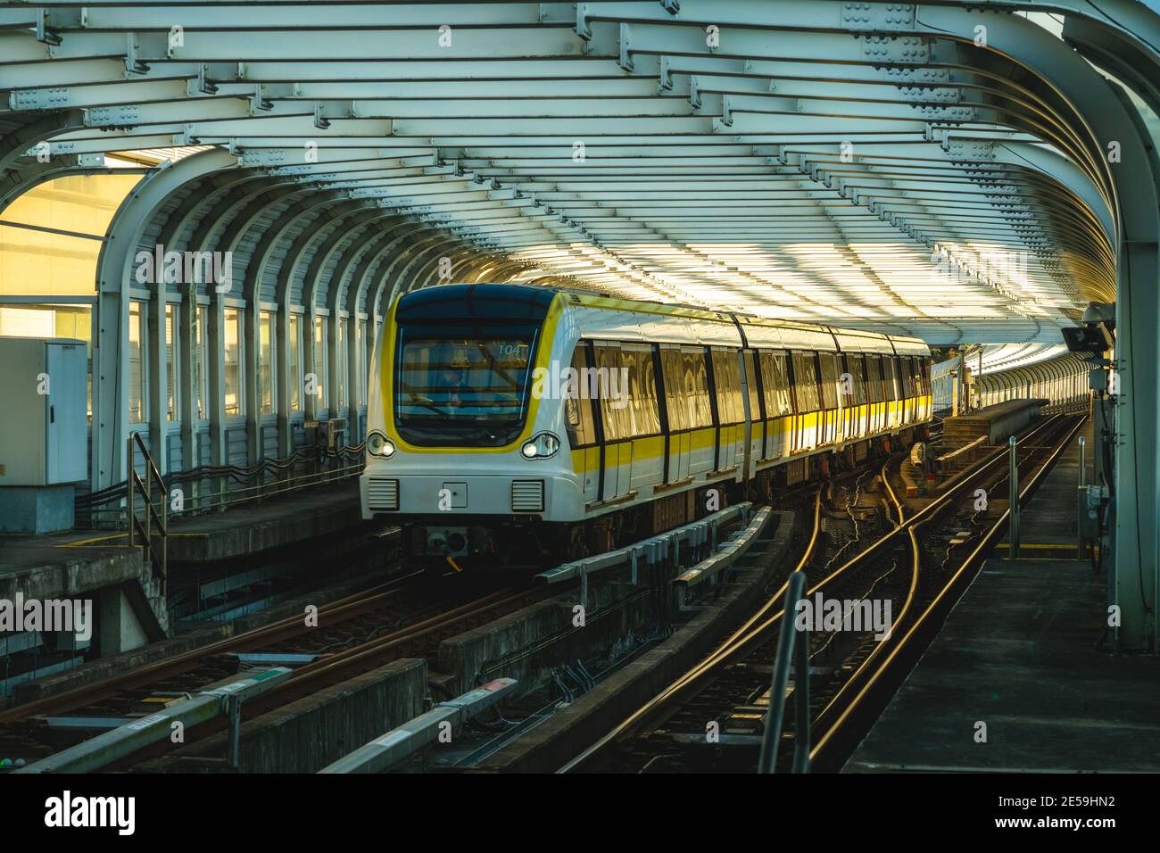 Train on the railway of circular line of new taipei city metro, taiwan Stock Photo