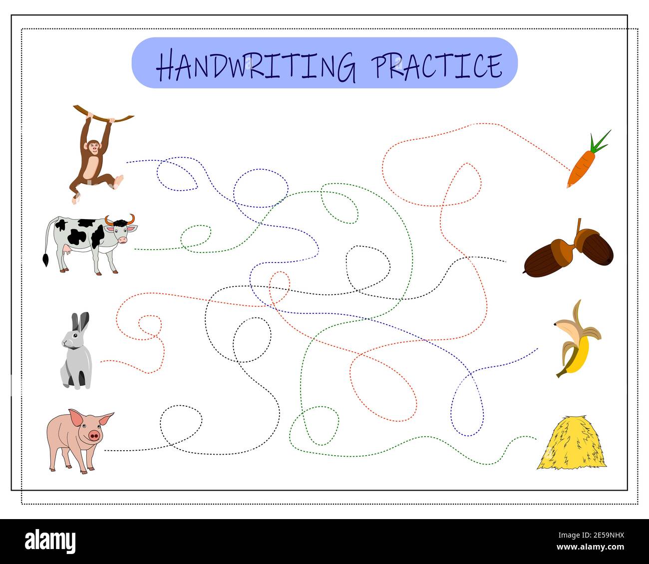 Handwriting practice sheet. Educational children game. Tracing lines