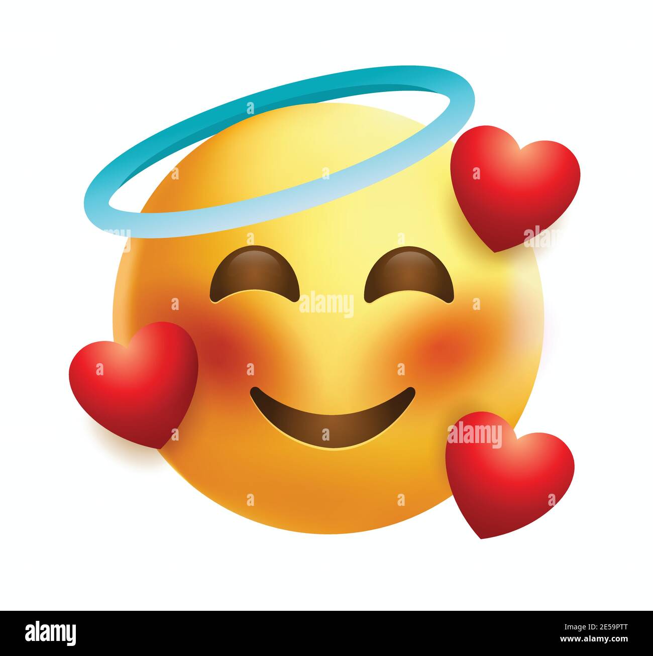 High quality emoticon on white background. Emoji blushing in love with red  hearts and halo. A yellow face emoji in love with closed eyes Stock Vector  Image & Art - Alamy