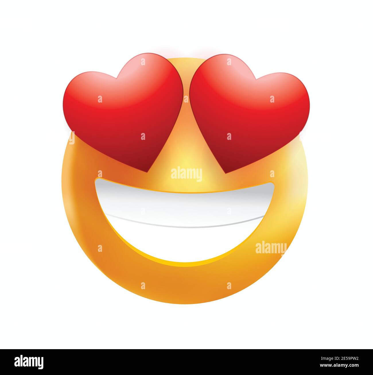 High quality emoticon smiling, love emoji isolated on white background. Yellow face emoji with red heart eyes and smile vector illustration. Stock Vector