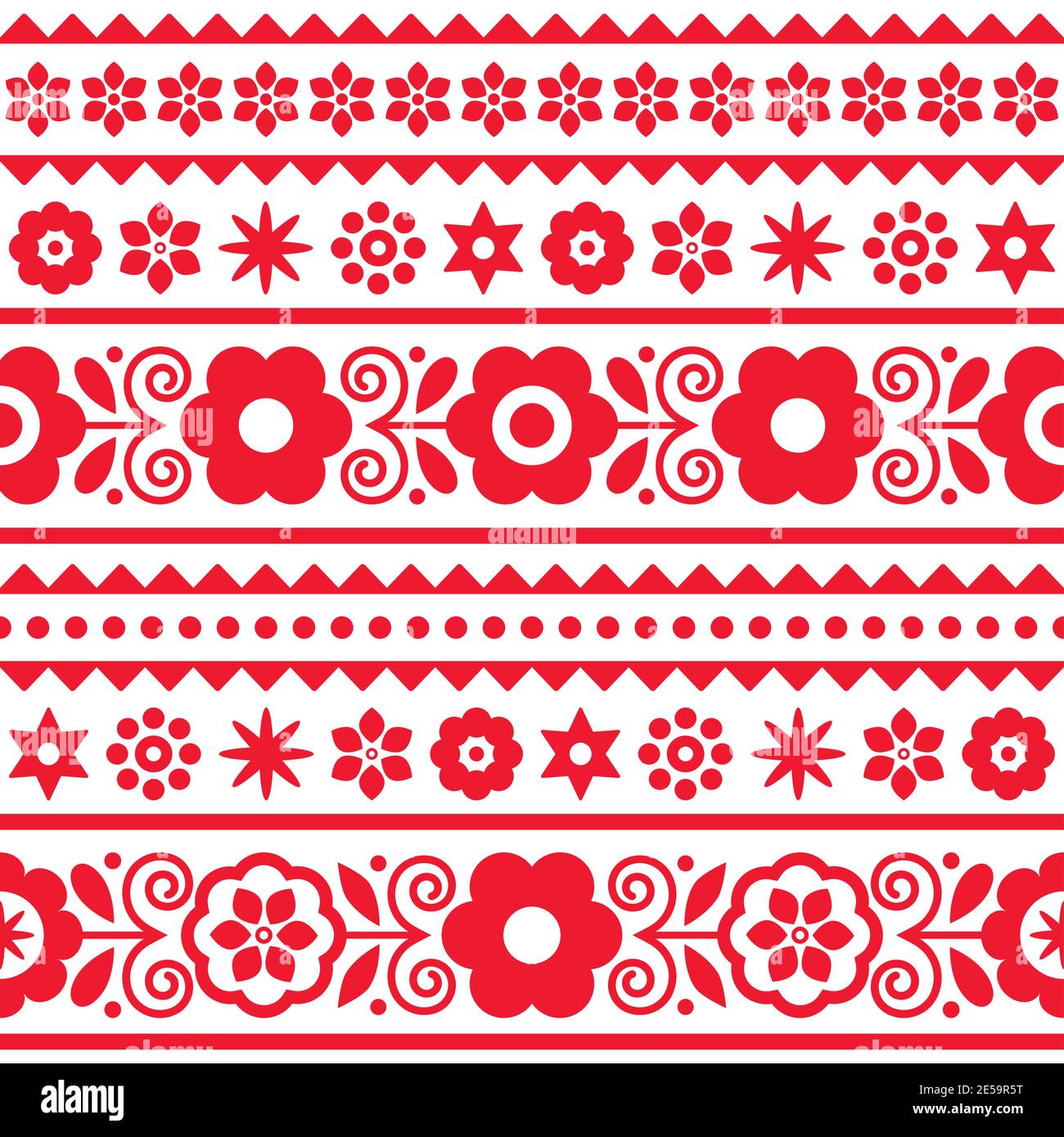 Polish traditional folk art vector seamless textile or fabric print pattern with floral motif - Lachy Sadeckie Stock Vector
